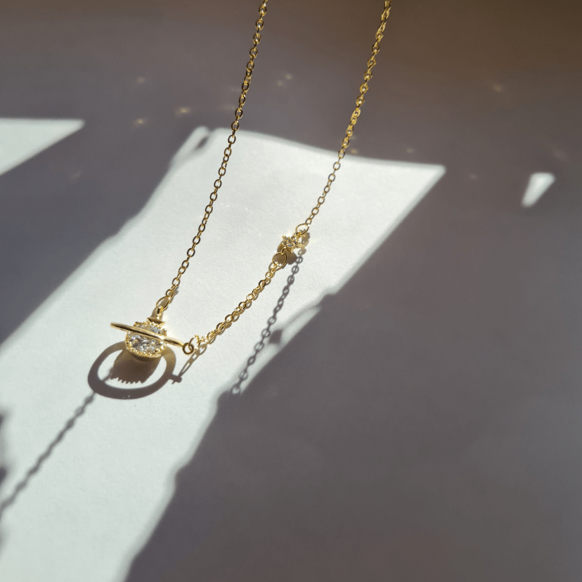 celestial gold necklace side view