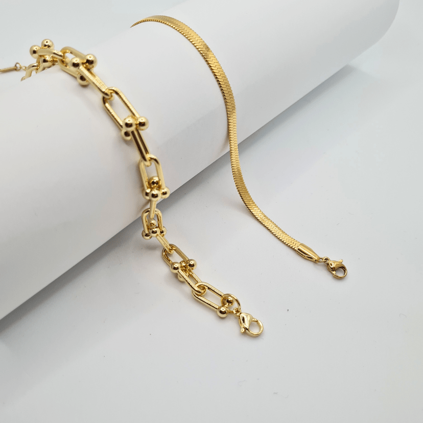 gold link bracelet long 